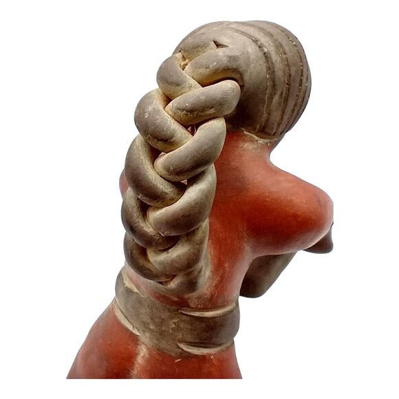 Vintage Mexican Red Clay Mayan Woman Grinding Corn Terra Cotta Folk Art Figurine - Picture 8 of 16